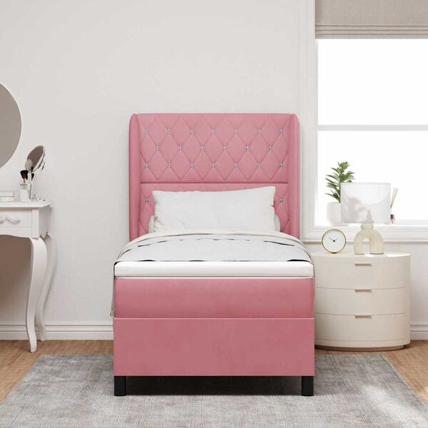 vidaXL Cama Box com colch&atilde;o com cabeceira Rosa 200 x 100 cm Poli&eacute;ster