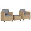 vidaXL 3 pcs conjunto bistr&ocirc; com almofad&otilde;es vime PE bege