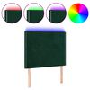 vidaXL Cabeceira de cama c/ LED veludo 100x5x118/128 cm verde-escuro