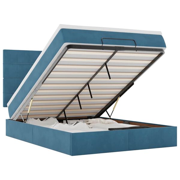vidaXL Estrutura cama otomana colch&otilde;es 140x190 cm veludo azul escuro
