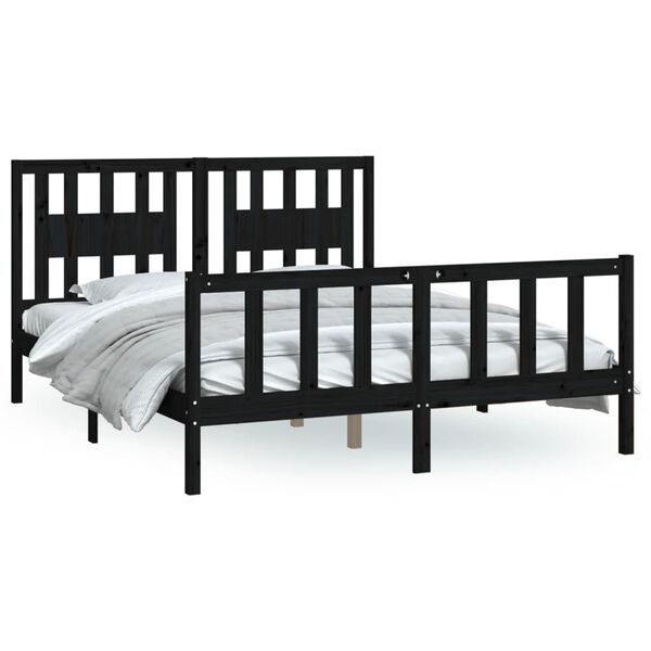 vidaXL Estrutura cama casal c/ cabeceira 150x200 cm pinho maci&ccedil;o preto