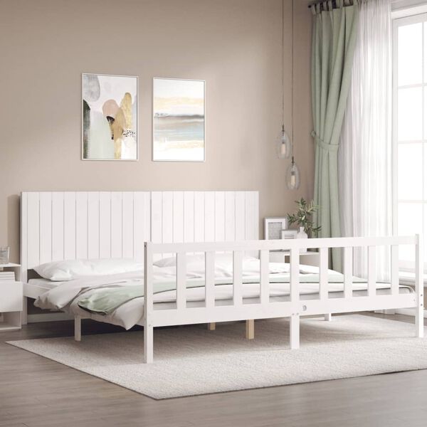 vidaXL Cama sem colch&atilde;o 200x200 cm madeira de pinho maci&ccedil;a branco