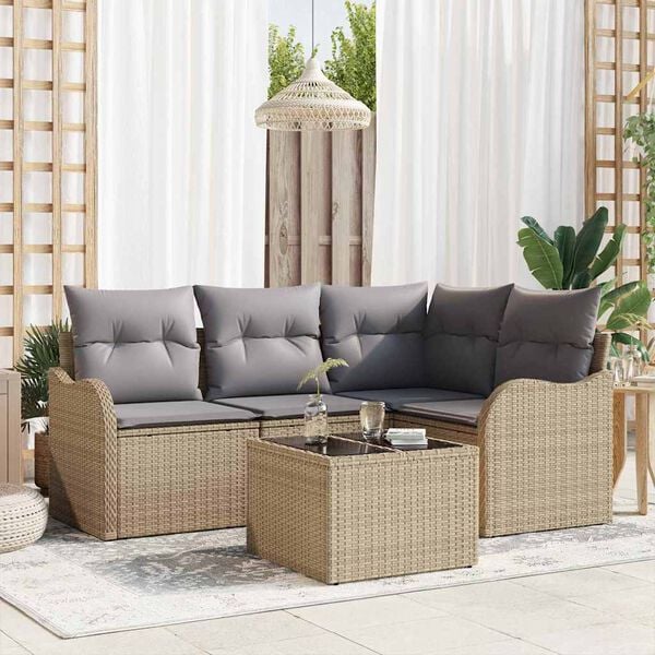 vidaXL Conjunto de Sof&aacute; de Jardim 5 pcs Preto vime PE