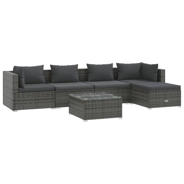 vidaXL 6 pcs conjunto lounge de jardim c/ almofad&otilde;es vime PE cinzento