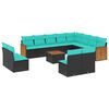 vidaXL Conjunto de sof&aacute; de jardim com 13 pe&ccedil;as e almofadas em rattan sint&eacute;tico preto