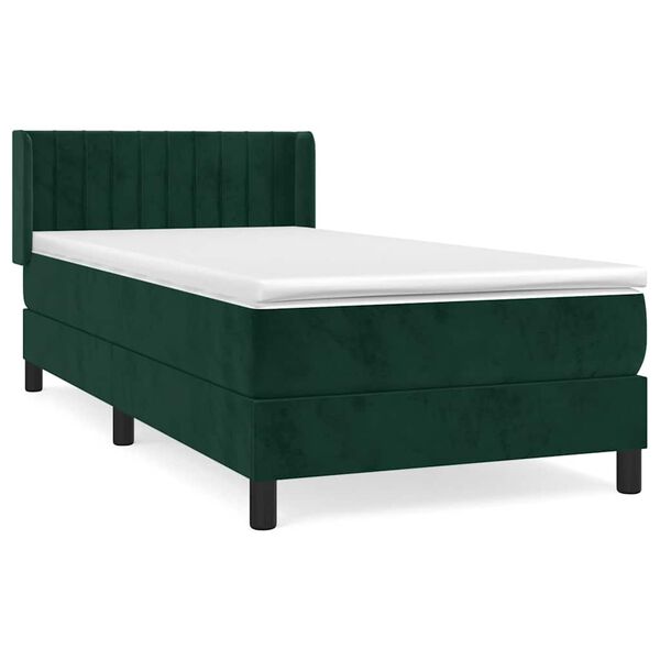 vidaXL Cama com molas/colch&atilde;o 90x190 cm veludo verde-escuro