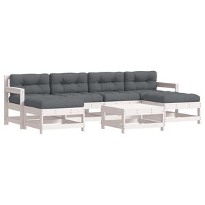 vidaXL 7pcs conjunto lounge jardim c/ almofad&otilde;es madeira maci&ccedil;a branco