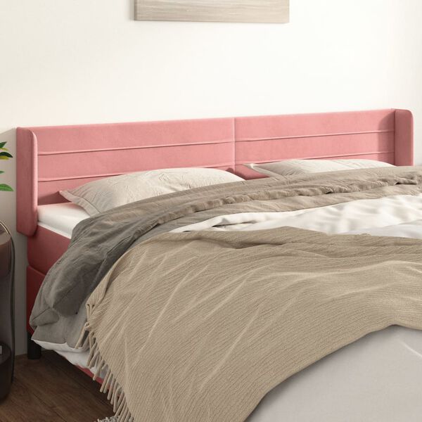 vidaXL Cabeceira de cama c/ abas veludo 203x16x78/88 cm rosa
