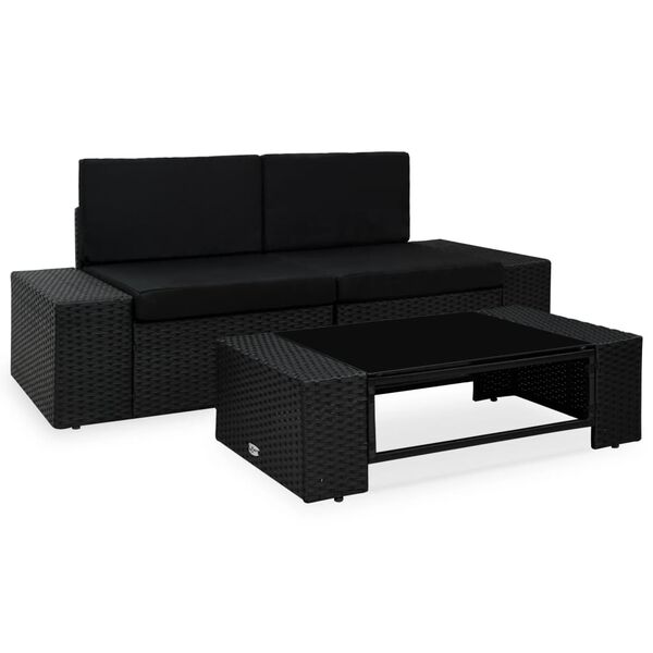 vidaXL 3 pcs conjunto lounge para jardim vime PE preto