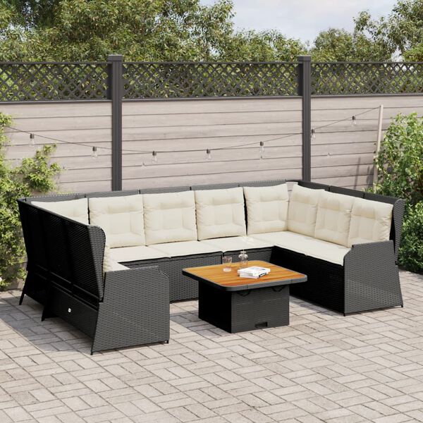 vidaXL 7 pcs conjunto lounge de jardim c/ almofad&otilde;es vime PE preto