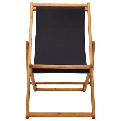 vidaXL Cadeira de praia dobrável madeira de eucalipto e tecido preto