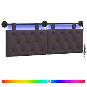 vidaXL Cabeceira suspensa Com luz LED Marrom Escuro Tecido