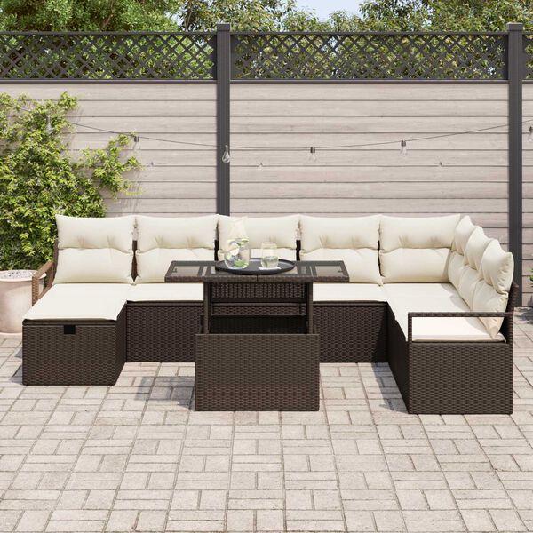 vidaXL Conjunto de Sof&aacute; de Jardim 9 pcs Castanho Rattan Sint&eacute;tico