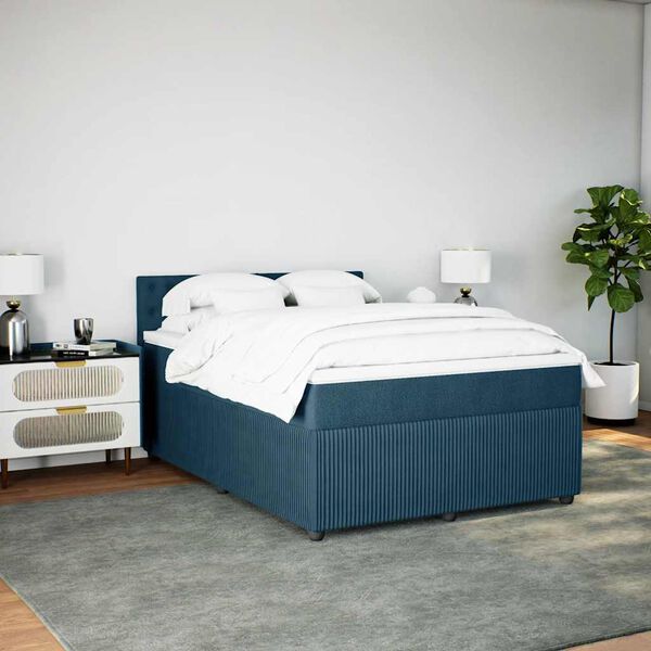 vidaXL Cama boxspring com colch&atilde;o 140x190 cm veludo azul