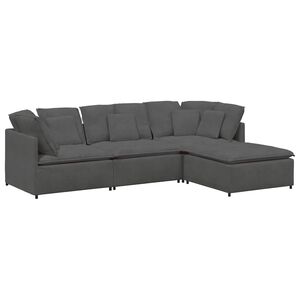 vidaXL Sof&aacute; modular c/ pufes almofadas tecido corduroy cinzento-escuro