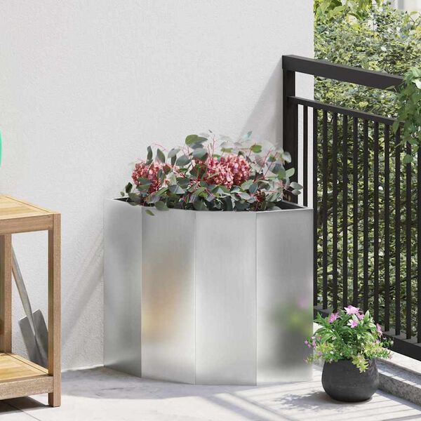 vidaXL Vaso de Canto Prateado 45 x 45 x 50 cm A&ccedil;o galvanizado