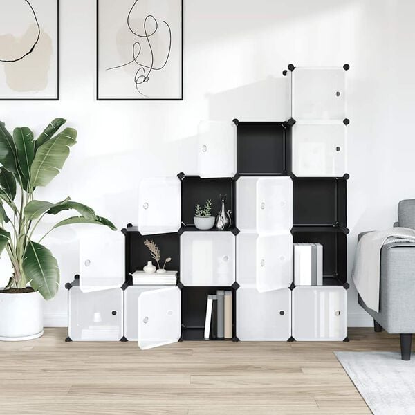 vidaXL Organizador de arruma&ccedil;&atilde;o com 15 cubos e portas PP preto