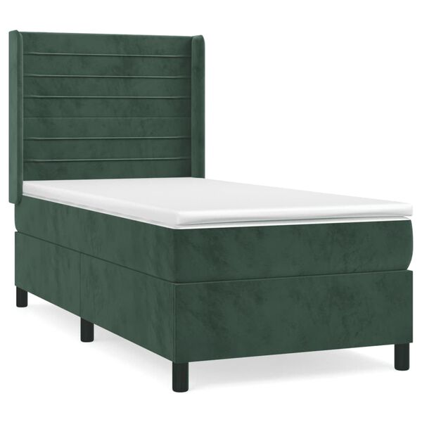 vidaXL Cama com molas/colch&atilde;o 90x200 cm veludo verde-escuro