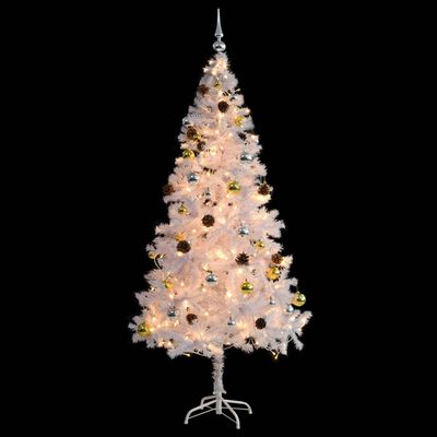 vidaXL Árvore de Natal artificial pré-iluminada enfeites 180cm branco