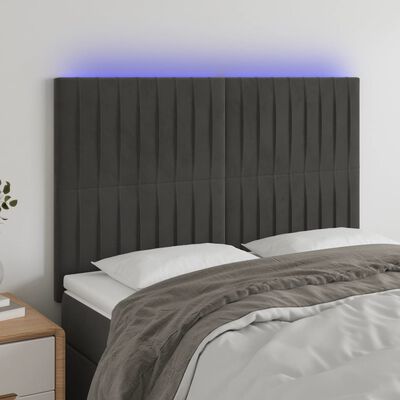 vidaXL Cabeceira de cama c/ LED veludo 144x5x118/128 cm cinza-escuro