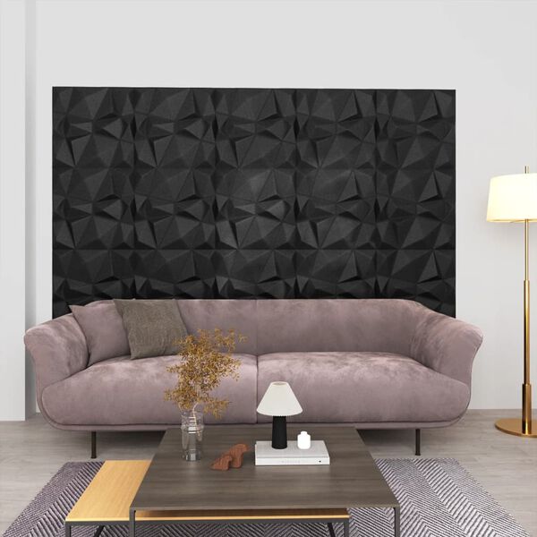vidaXL Painéis de parede 3D 12 pcs 50x50 cm 3 m² preto diamante