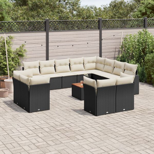 vidaXL 13 pcs conjunto de sof&aacute;s de jardim com almofad&otilde;es vime PE preto