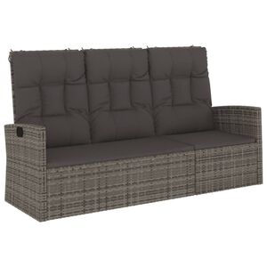 vidaXL Banco de jardim reclin&aacute;vel com almofad&otilde;es 173 cm vime PE cinza