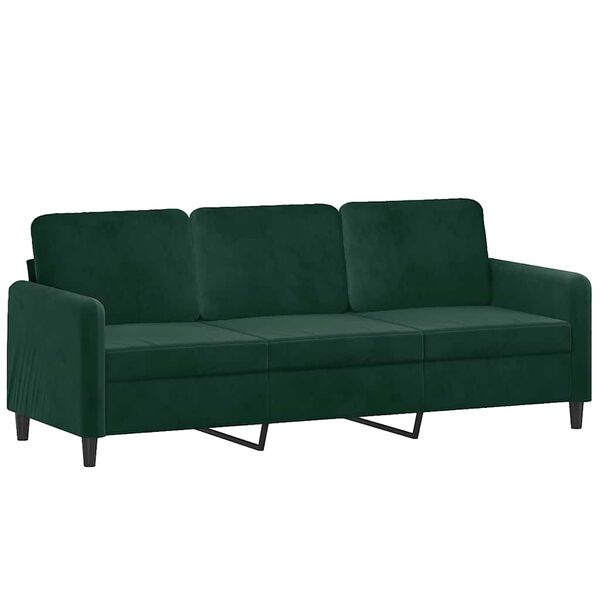 vidaXL Sof&aacute; 3 lug. c/ almofadas decorativas 180 cm veludo verde-escuro