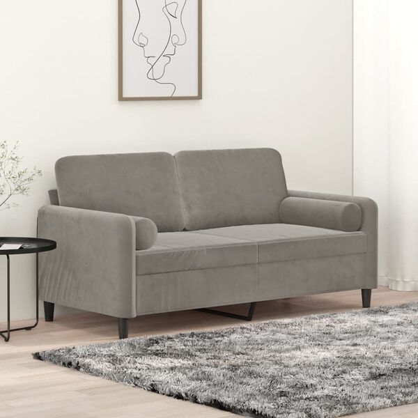 vidaXL Sof&aacute; 2 lugares c/ almofadas/almofad&otilde;es 140cm veludo cinza-claro
