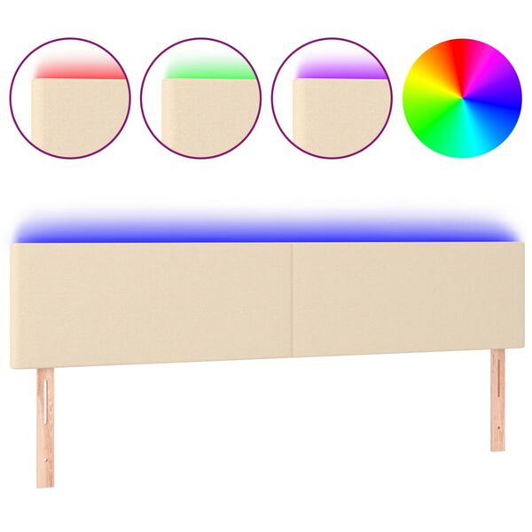 vidaXL Cabeceira de cama c/ luzes LED tecido 180x5x78/88 cm cor creme