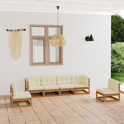 vidaXL 6 pcs conjunto lounge de jardim com almofadões pinho maciço