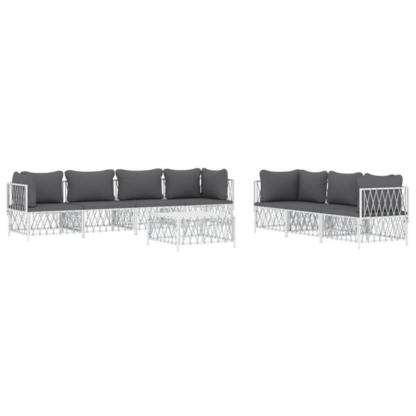 vidaXL 8 pcs conjunto lounge de jardim com almofadões aço branco