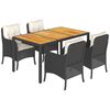 vidaXL 5 pcs conjunto de jantar p/ jardim c/ almofad&otilde;es vime PE preto