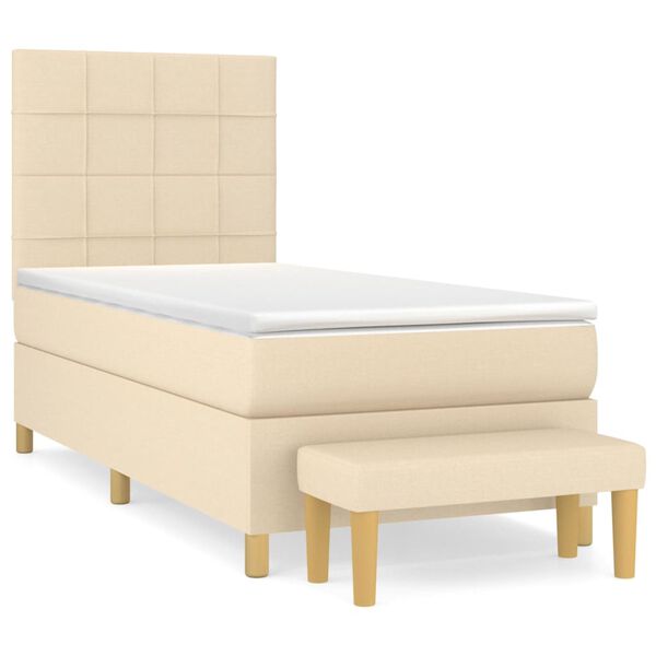 vidaXL Cama com molas/colch&atilde;o 100x200 cm tecido cor creme