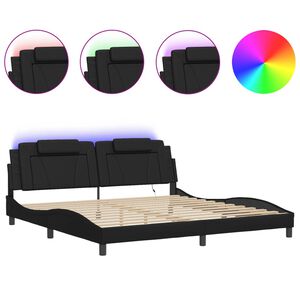 vidaXL Estrutura de cama Viana com LED sem colch&atilde;o 200x200cm preto