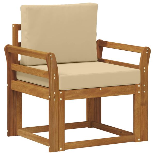 vidaXL Sof&aacute; exterior Madeira de Ac&aacute;cia maci&ccedil;a e Poli&eacute;ster Natural