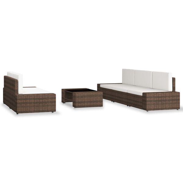 vidaXL 6 pcs conjunto lounge para jardim vime PE castanho