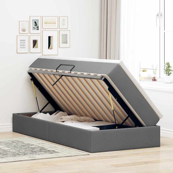 vidaXL Cama com arruma&ccedil;&atilde;o e colch&atilde;o Cinza Escuro 100 x 200 cm