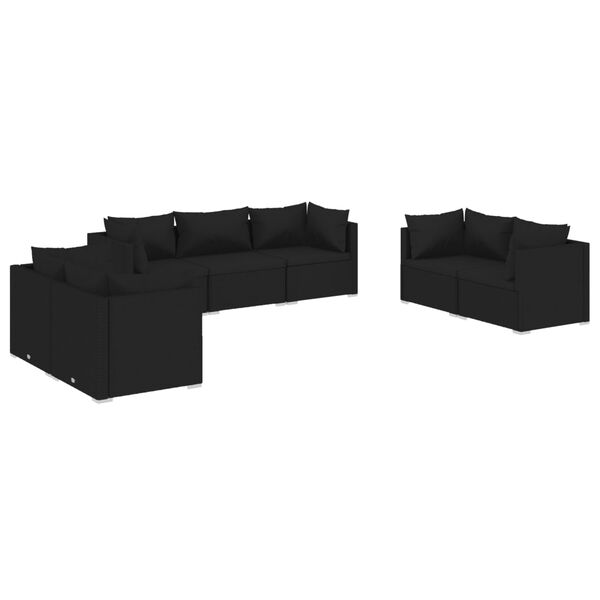 vidaXL 7 pcs conjunto lounge de jardim c/ almofad&otilde;es vime PE preto