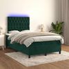 vidaXL Cama box spring com colch&atilde;o e luzes LED veludo verde-escuro
