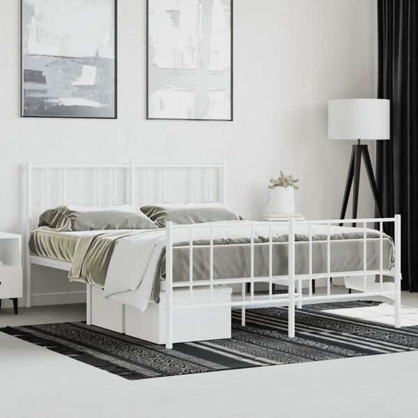 vidaXL Estrutura de cama com cabeceira e p&eacute;s 120x190 cm metal branco