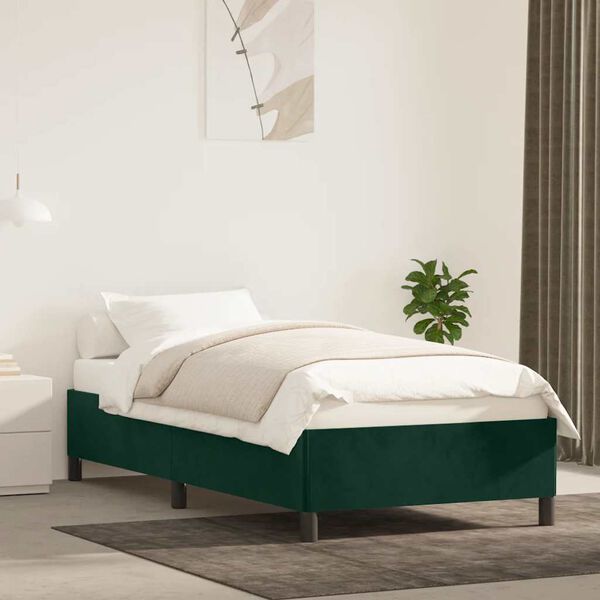 vidaXL Estrutura de cama sem colch&atilde;o 90x200 cm veludo verde-escuro