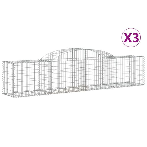 vidaXL Cestos gabião arqueados 3 pcs 300x50x60/80 cm ferro galvanizado