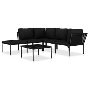 vidaXL 6 pcs conjunto lounge de jardim c/ almofad&otilde;es PVC preto