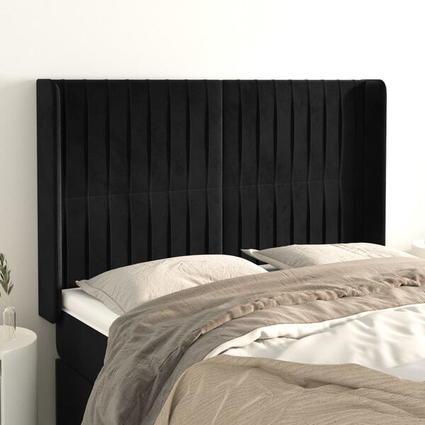vidaXL Cabeceira de cama c/ abas veludo 147x16x118/128 cm preto