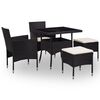 vidaXL 5 pcs conjunto jantar p/ exterior vime PE e vidro preto