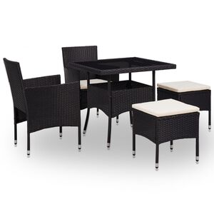 vidaXL 5 pcs conjunto jantar p/ exterior vime PE e vidro preto