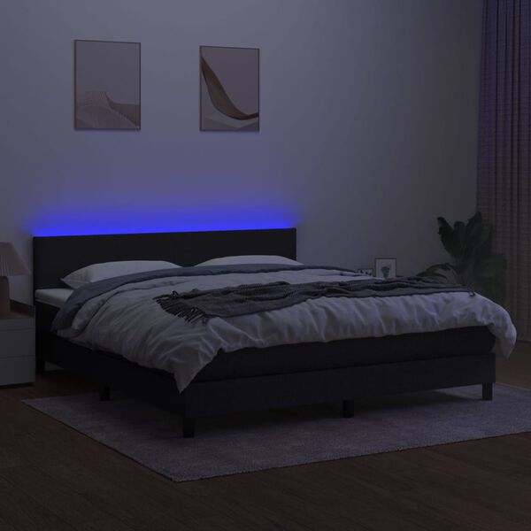 vidaXL Cama box spring c/ colch&atilde;o e LED 180x200 cm tecido preto