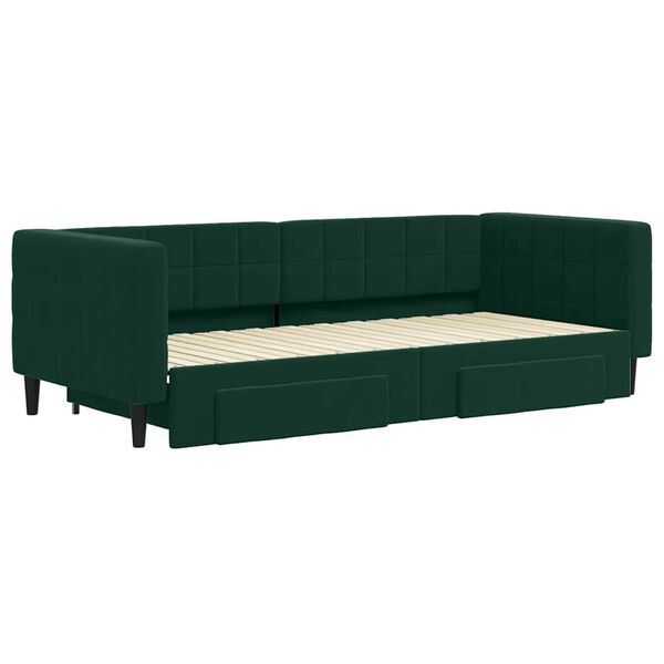 vidaXL Sofá-cama c/ gavetão e gavetas 90x200 cm veludo verde-escuro