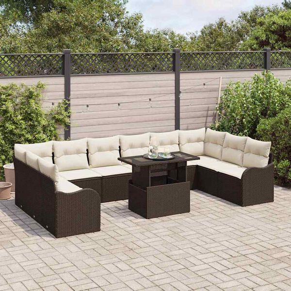 vidaXL Conjunto de Sof&aacute; de Jardim 11 pcs Castanho Rattan Sint&eacute;tico